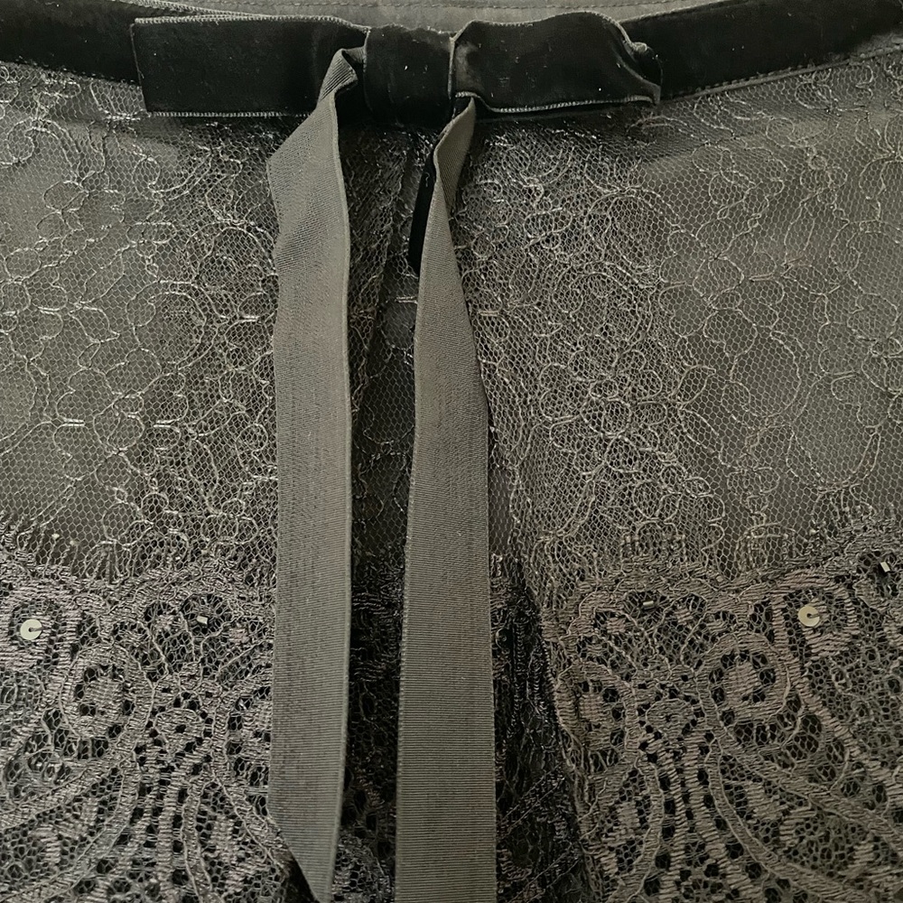 Ann Taylor | Black Lace Midi Skirt | Velvet Bow Waist | Sequin Detail - Picture 3 of 5